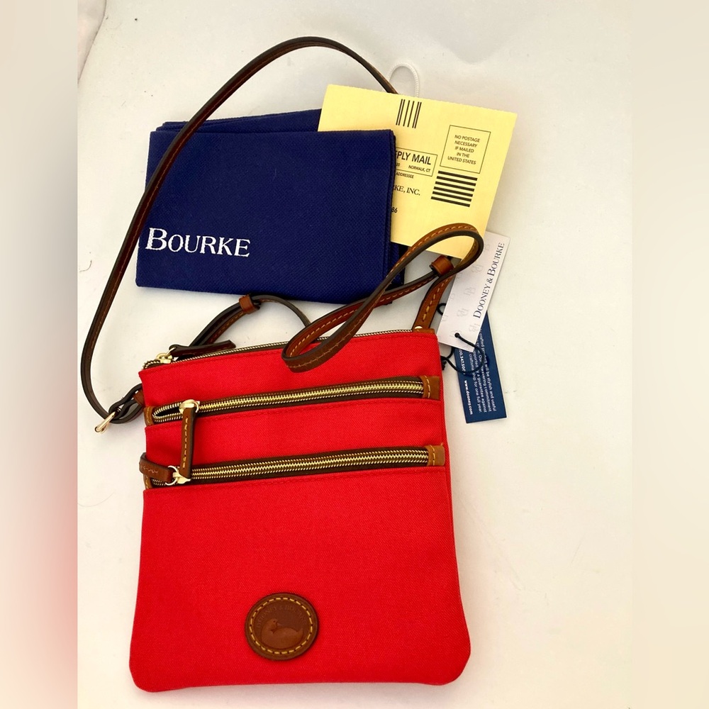 Dooney & Bourke Triple Zip Durable Red Nylon/Leather Crossbody Bag Dust Bag NWT